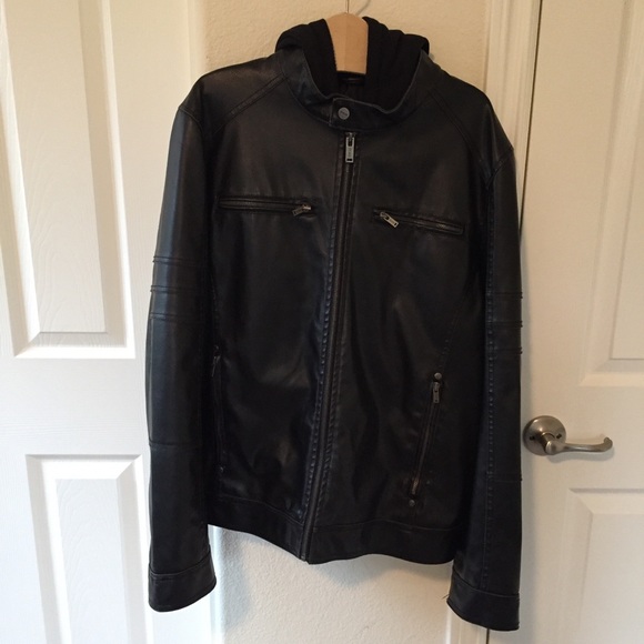 Guess Faux Hooded Leather Jacket - Picture 1 of 8